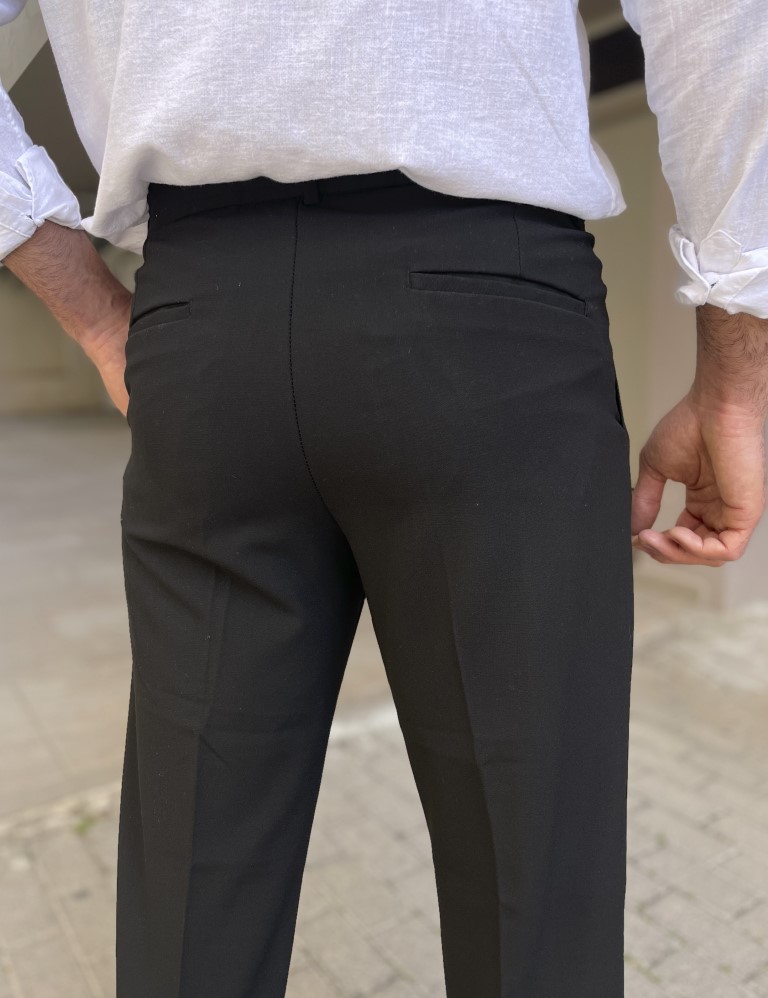 Ανδρικό μαύρο υφασμάτινο παντελόνι με πιέτες και λάστιχο στην μέση FCL00495 φωτογραφία